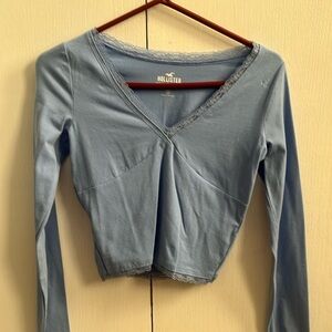 Long Sleeve Blue Lace Trim Top